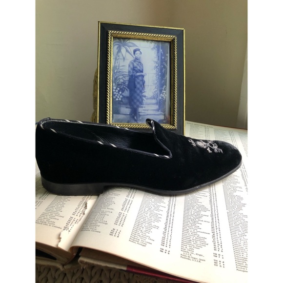 BLACK BAKER-LOGO VELVET SKELETON HEAD-SLIPPER - Picture 7 of 16